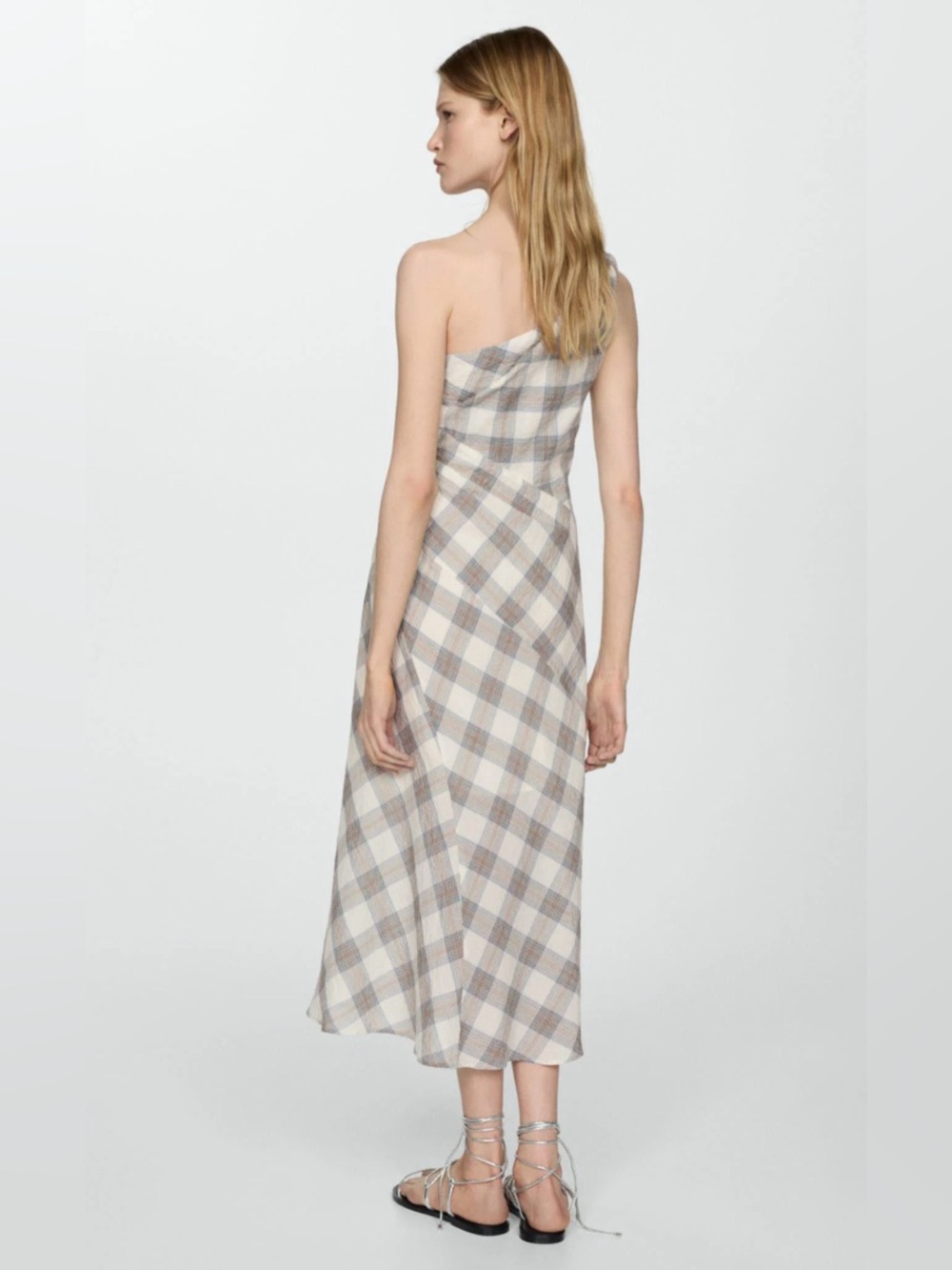 Mango Checked Asymmetrical Dress .